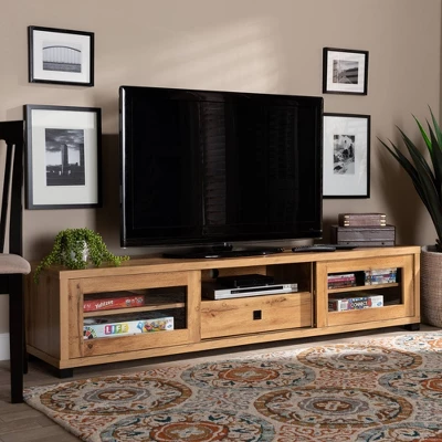 Beasley Wood 1 Drawer TV Stand For TVs Up To 65" Oak Brown/Black - Baxton Studio 6 Beasley Wood 1 Drawer TV Stand For TVs Up To 65" Oak Brown/Black - Baxton Studio - Image 6