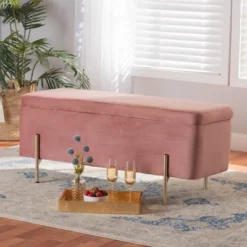 Rockwell Blush Velvet Metal Storage Bench Pink/Gold - Baxton Studio 16 Rockwell Blush Velvet Metal Storage Bench Pink/Gold - Baxton Studio -Baxton Studio GUEST e2d0b5c0 5f79 4004 a6f7 bca25facf698