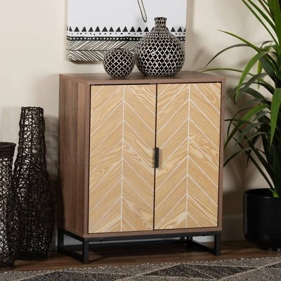 Josephine Two-Tone Wood And Metal 2 Door Storage Cabinet Walnut Brown/White/Black - Baxton Studio 3 Josephine Two-Tone Wood And Metal 2 Door Storage Cabinet Walnut Brown/White/Black - Baxton Studio - Image 3