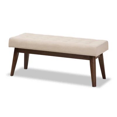Elia Mid Century Modern Walnut Wood Fabric Button Tufted Bench - Baxton Studio 8 Elia Mid Century Modern Walnut Wood Fabric Button Tufted Bench - Baxton Studio - Image 8