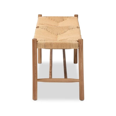 Saura Oak Wood Hemp Dining Bench Brown - Baxton Studio 4 Saura Oak Wood Hemp Dining Bench Brown - Baxton Studio - Image 4