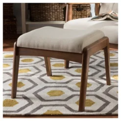 Roxy Mid-Century Modern Wood Finish And Fabric Upholstered Ottoman Light Beige/Walnut Brown - Baxton Studio 7 Roxy Mid-Century Modern Wood Finish And Fabric Upholstered Ottoman Light Beige/Walnut Brown - Baxton Studio -Baxton Studio GUEST e40da519 96e3 442f a25c d083ee23b914