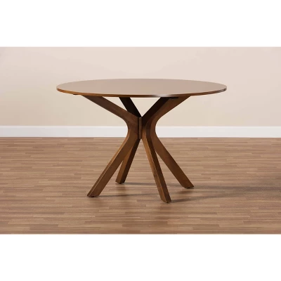 48" Kenji Wide Round Wood Dining Table Walnut - Baxton Studio 5 48" Kenji Wide Round Wood Dining Table Walnut - Baxton Studio - Image 5