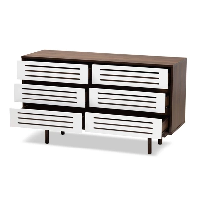 6 Drawer Wood Dresser And Meike Two-Tone Walnut/White - Baxton Studio 1 6 Drawer Wood Dresser And Meike Two-Tone Walnut/White - Baxton Studio