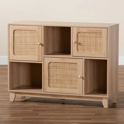 Elsbeth Wood And Natural Rattan 3 Door Sideboard Light Brown/Natural Brown - Baxton Studio 8 Elsbeth Wood And Natural Rattan 3 Door Sideboard Light Brown/Natural Brown - Baxton Studio - Image 8