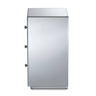 Talan 3 Drawers Mirrored Nightstand - Baxton Studio 3 Talan 3 Drawers Mirrored Nightstand - Baxton Studio - Image 3