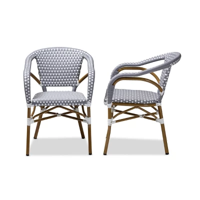 Baxton Studio Set Of 2 Eliane Indoor And Outdoor Stackable Bistro Dining Chairs - BaxtonStudio 2 Baxton Studio Set Of 2 Eliane Indoor And Outdoor Stackable Bistro Dining Chairs - BaxtonStudio - Image 2