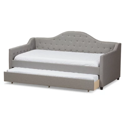 Twin Perry Modern And Contemporary Fabric Daybed With Trundle Light Gray - Baxton Studio 1 Twin Perry Modern And Contemporary Fabric Daybed With Trundle Light Gray - Baxton Studio