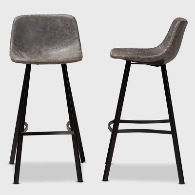 Set Of 2 Tani Faux Leather Upholstered Metal Barstools Gray/Black - Baxton Studio 2 Set Of 2 Tani Faux Leather Upholstered Metal Barstools Gray/Black - Baxton Studio - Image 2