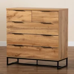 Franklin Wood And Metal 5 Drawer Bedroom Chest Oak/Black - Baxton Studio 13 Franklin Wood And Metal 5 Drawer Bedroom Chest Oak/Black - Baxton Studio -Baxton Studio GUEST e7092492 27b6 479a aece e38fbe138ebf