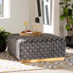 Noah Velvet Fabric Upholstered Square Cocktail Ottoman Gray/Gold - Baxton Studio -Baxton Studio GUEST e7c5dea5 5ecc 4568 83f2 ab2d7be6ffa0