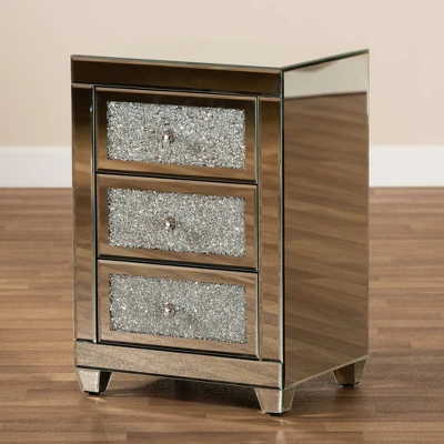 Ralston 3 Drawers Mirrored Nightstand - Baxton Studio 6 Ralston 3 Drawers Mirrored Nightstand - Baxton Studio - Image 6