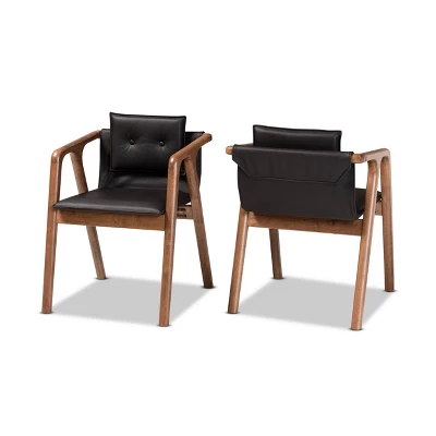 2pc Marcena Imitation Leather Upholstered And Wood Dining Chair Set - Baxton Studio 10 2pc Marcena Imitation Leather Upholstered And Wood Dining Chair Set - Baxton Studio - Image 10