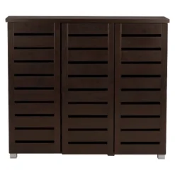Adalwin Modern And Contemporary 3-Door Wooden Entryway Shoes Storage Cabinet - Dark Brown - Baxton Studio