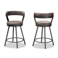 Baxton Studio 13 Set Of 2 Arcene Faux Leather Upholstered Pub Counter Height Barstools Gray/Black - Baxton Studio