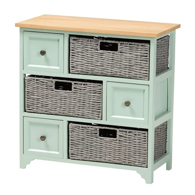 Valtina Two-Tone Wood 3 Drawer Storage Unit With Baskets Oak Brown/Gray/Mint Green - Baxton Studio 1 Valtina Two-Tone Wood 3 Drawer Storage Unit With Baskets Oak Brown/Gray/Mint Green - Baxton Studio