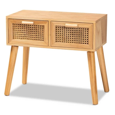 Falan Wood With Rattan 2 Drawer Console Table Oak Brown - Baxton Studio 2 Falan Wood With Rattan 2 Drawer Console Table Oak Brown - Baxton Studio - Image 2