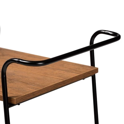 Small Bernard Rustic Industrial Metal And Wood 3 Tier Mobile Wine Bar Cart Black/Walnut - Baxton Studio 6 Small Bernard Rustic Industrial Metal And Wood 3 Tier Mobile Wine Bar Cart Black/Walnut - Baxton Studio - Image 6