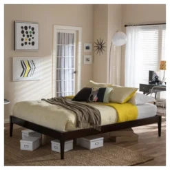 Queen Bentley Mid Century Modern Solid Wood Bed Frame Cappuccino/Dark Brown - Baxton Studio: Eco-Friendly, Rubberwood, No Box Spring Needed -Baxton Studio GUEST e9a4e034 5fb4 4750 b603 3c684747258f
