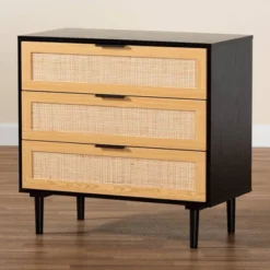 Maureen Wood And Rattan 3 Drawer Dresser Espresso/Natural Brown - Baxton Studio -Baxton Studio GUEST ea028d60 9045 4376 8fde 39c28ae69722