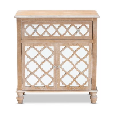 1 Drawer Leah Mirrored Storage Cabinet Whitewashed Brown - Baxton Studio 2 1 Drawer Leah Mirrored Storage Cabinet Whitewashed Brown - Baxton Studio - Image 2