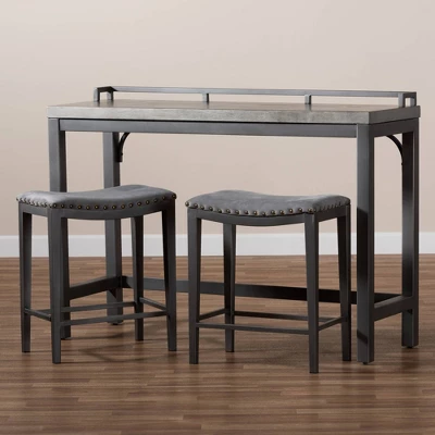 3pc Noll Upholstered Metal Counter Height Dining Set Gray - Baxton Studio 6 3pc Noll Upholstered Metal Counter Height Dining Set Gray - Baxton Studio - Image 6