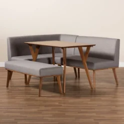 4pc Odessa Mid-Century Modern Fabric Upholstered Wood Dining Nook Set Walnut/Brown - Baxton Studio 18 4pc Odessa Mid-Century Modern Fabric Upholstered Wood Dining Nook Set Walnut/Brown - Baxton Studio -Baxton Studio GUEST eb0d5100 1b81 4ffb b84c fdf3325124b2