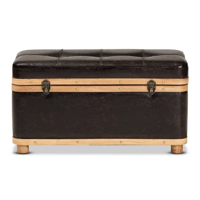 Gendry Faux Leather Upholstered And Wood Large Storage Ottoman Dark Brown/Oak Brown - Baxton Studio 1 Gendry Faux Leather Upholstered And Wood Large Storage Ottoman Dark Brown/Oak Brown - Baxton Studio