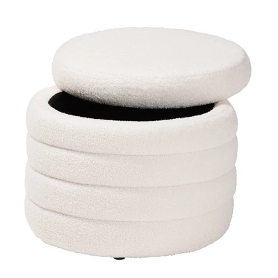 Tabitha Boucle Upholstered Storage Ottoman Ivory - Baxton Studio: Contemporary Round, No Assembly Required 2 Tabitha Boucle Upholstered Storage Ottoman Ivory - Baxton Studio: Contemporary Round, No Assembly Required - Image 2