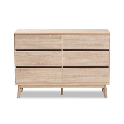 Mirren Light Oak 6 Drawer Dresser Brown, Dark Gray - Baxton Studio 2 Mirren Light Oak 6 Drawer Dresser Brown, Dark Gray - Baxton Studio - Image 2
