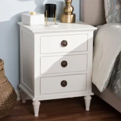 Venezia French - Inspired Rustic Washed Wood 3 - Drawer Nightstand - White - Baxton Studio 13 Venezia French - Inspired Rustic Washed Wood 3 - Drawer Nightstand - White - Baxton Studio -Baxton Studio GUEST ec57059d fdc8 4d87 aaa6 598904027d9d