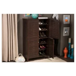 Winda Modern And Contemporary 4-Door Wooden Entryway Shoes Storage Cabinet - Dark Brown - Baxton Studio -Baxton Studio GUEST ec6aab58 0825 4986 b4f6 260d7d1e8d0e