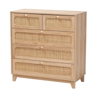 Elsbeth Wood And Natural Rattan 5 Drawer Storage Cabinet Oak Brown/Natural Brown - Baxton Studio 1 Elsbeth Wood And Natural Rattan 5 Drawer Storage Cabinet Oak Brown/Natural Brown - Baxton Studio