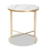 Maddock Metal End Table With Marble Tabletop White/Gold - Baxton Studio
