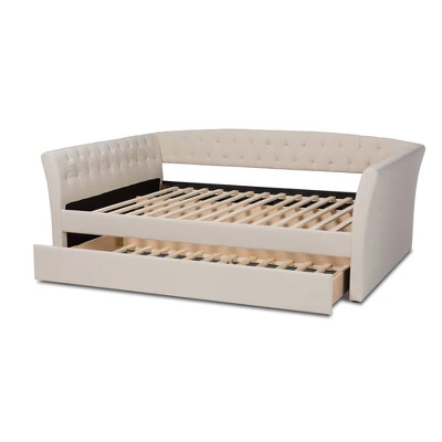 Delora Upholstered Daybed With Trundle Beige - Baxton Studio 4 Delora Upholstered Daybed With Trundle Beige - Baxton Studio - Image 4