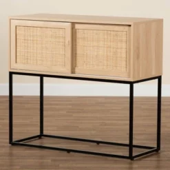 Amelia Wood Rattan Sideboard Buffet Dining Cabinet Natural Brown/Black - Baxton Studio -Baxton Studio GUEST eed20f6f a95b 4fc6 afd2 d9eb5b3189d2