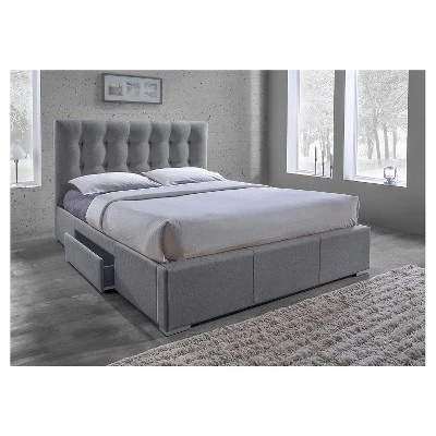 Sarter Contemporary Grid-Tufted Fabric Upholstered Storage Bed With 2-drawer - Gray (King) - Baxton Studio 1 Sarter Contemporary Grid-Tufted Fabric Upholstered Storage Bed With 2-drawer - Gray (King) - Baxton Studio