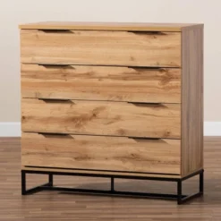 Reid Wood And Metal 4 Drawer Dresser Oak/Black - Baxton Studio -Baxton Studio GUEST eef4f556 c5fb 4607 a0ea be5fa2d61d47