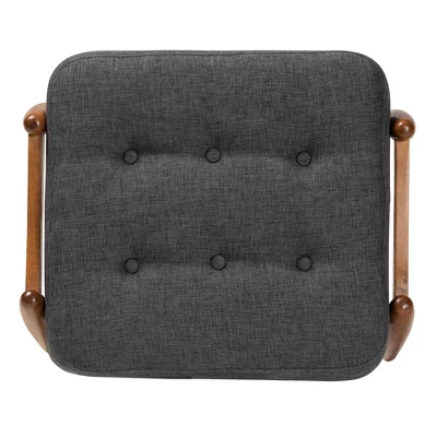 Jeanine Fabric And Wood Ottoman Footstool Dark Gray/Walnut Brown - Baxton Studio: Japandi Inspired, Rubberwood Frame, Button-Tufted 4 Jeanine Fabric And Wood Ottoman Footstool Dark Gray/Walnut Brown - Baxton Studio: Japandi Inspired, Rubberwood Frame, Button-Tufted - Image 4