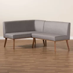 2pc Odessa Mid-Century Modern Fabric Upholstered Wood Dining Corner Sofa Bench Set Walnut/Brown/Gray - Baxton Studio 11 2pc Odessa Mid-Century Modern Fabric Upholstered Wood Dining Corner Sofa Bench Set Walnut/Brown/Gray - Baxton Studio -Baxton Studio GUEST ef9c5bab 5ce0 421f 8e26 1dee37c3255f