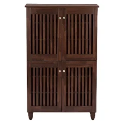 Fernanda Modern And Contemporary 4-Door Wooden Entryway Shoes Storage Tall Cabinet - Oak Brown - Baxton Studio