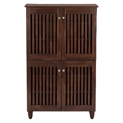 Fernanda Modern And Contemporary 4-Door Wooden Entryway Shoes Storage Tall Cabinet - Oak Brown - Baxton Studio 1 Fernanda Modern And Contemporary 4-Door Wooden Entryway Shoes Storage Tall Cabinet - Oak Brown - Baxton Studio