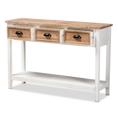 Benedict Two-Tone Wood 3 Drawer Console Table White/Oak - Baxton Studio 1 Benedict Two-Tone Wood 3 Drawer Console Table White/Oak - Baxton Studio