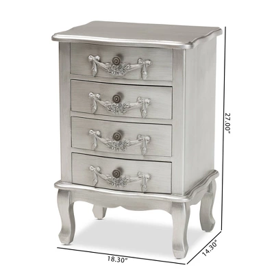 Callen Brushed Wood 4 Drawer Nightstand Silver - Baxton Studio 9 Callen Brushed Wood 4 Drawer Nightstand Silver - Baxton Studio - Image 9