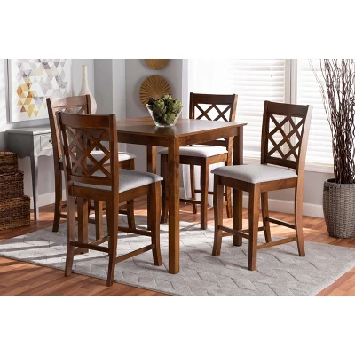 5pc Alora Fabric Upholstered Wood Pub Counter Height Dining Set Gray/Brown - Baxton Studio 5 5pc Alora Fabric Upholstered Wood Pub Counter Height Dining Set Gray/Brown - Baxton Studio - Image 5