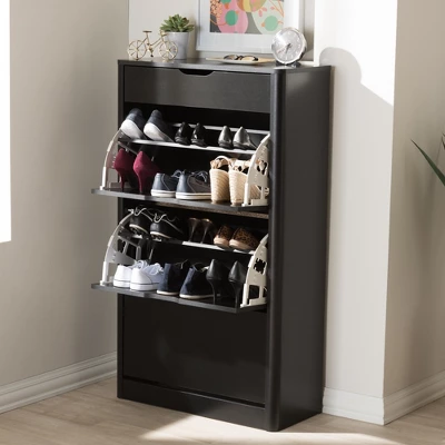 Cayla Modern And Contemporary Wood Shoe Cabinet - Black - Baxton Studio 5 Cayla Modern And Contemporary Wood Shoe Cabinet - Black - Baxton Studio - Image 5