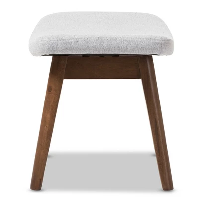 Vera Mid - Century Modern Fabric Upholstered Ottoman - Light Gray, "Walnut" Brown - Baxton Studio 2 Vera Mid - Century Modern Fabric Upholstered Ottoman - Light Gray, "Walnut" Brown - Baxton Studio - Image 2