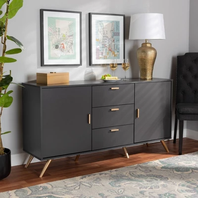Kelson Wood 2 Door Sideboard Buffet Dark Gray/Gold - Baxton Studio 5 Kelson Wood 2 Door Sideboard Buffet Dark Gray/Gold - Baxton Studio - Image 5
