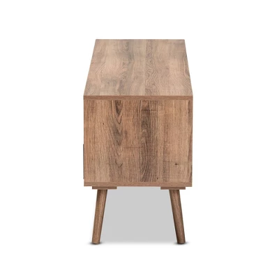 Leane Natural Wood 3 Drawer TV Stand For TVs Up To 45" Brown - Baxton Studio 3 Leane Natural Wood 3 Drawer TV Stand For TVs Up To 45" Brown - Baxton Studio - Image 3