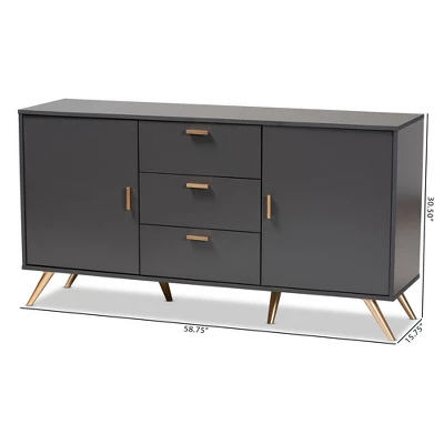 Kelson Wood 2 Door Sideboard Buffet Dark Gray/Gold - Baxton Studio 7 Kelson Wood 2 Door Sideboard Buffet Dark Gray/Gold - Baxton Studio - Image 7